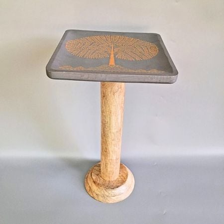 Hand Painted Wooden Side Table Tree Art Accent Stool